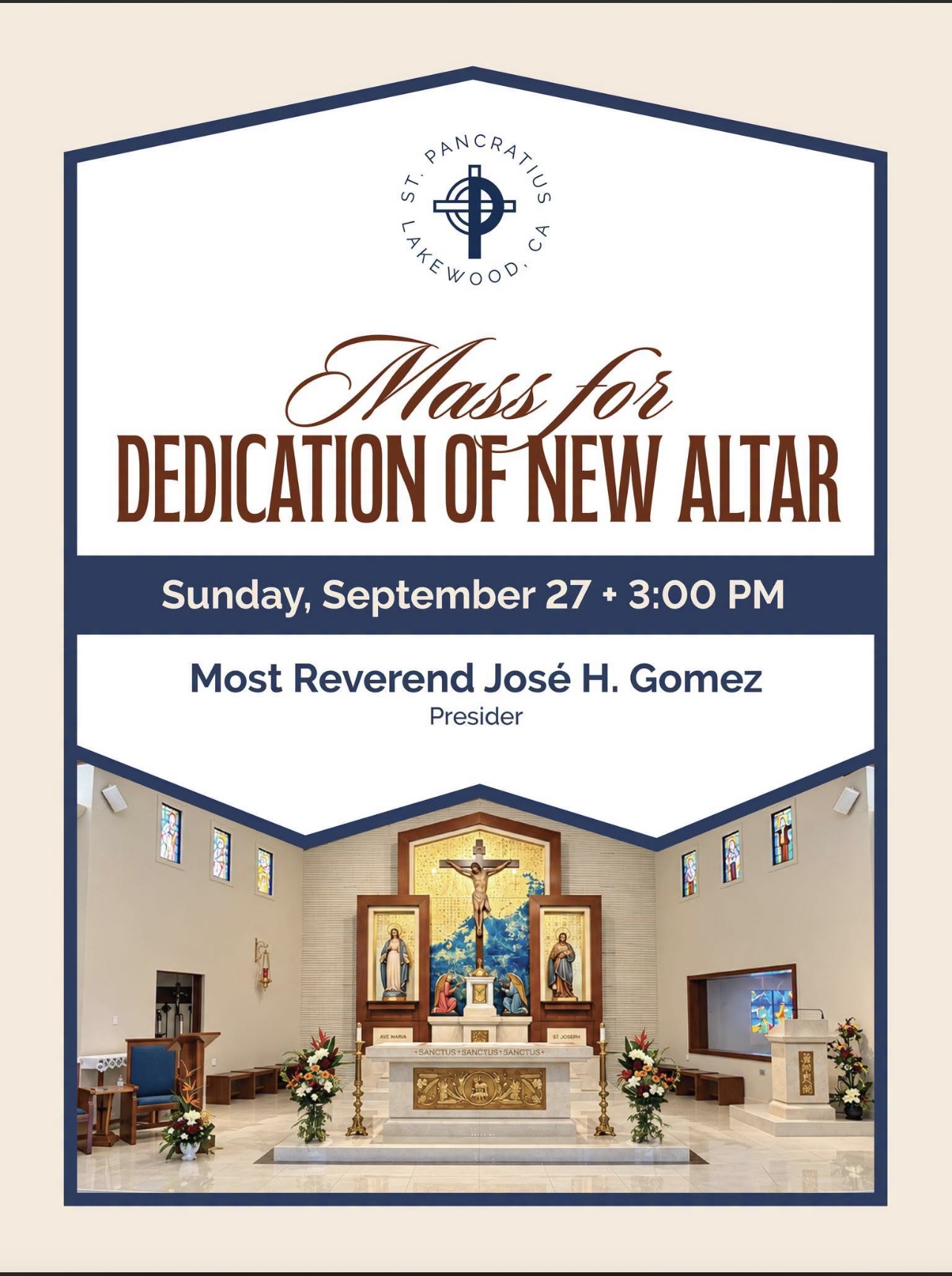 Flyer for the Mass for the Dedication of the New Altar at St. Pancratius Catholic Church